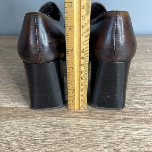 Vintage Y2K Square Toe Distressed Look Brown Leather Heels Chunky Rectangular 40 - Picture 10 of 12